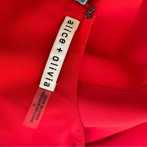 Alice and Olivia Callie Sleeveless Asymmetric Overlay A-line Dress Cherry Red 4 - Picture 6 of 7